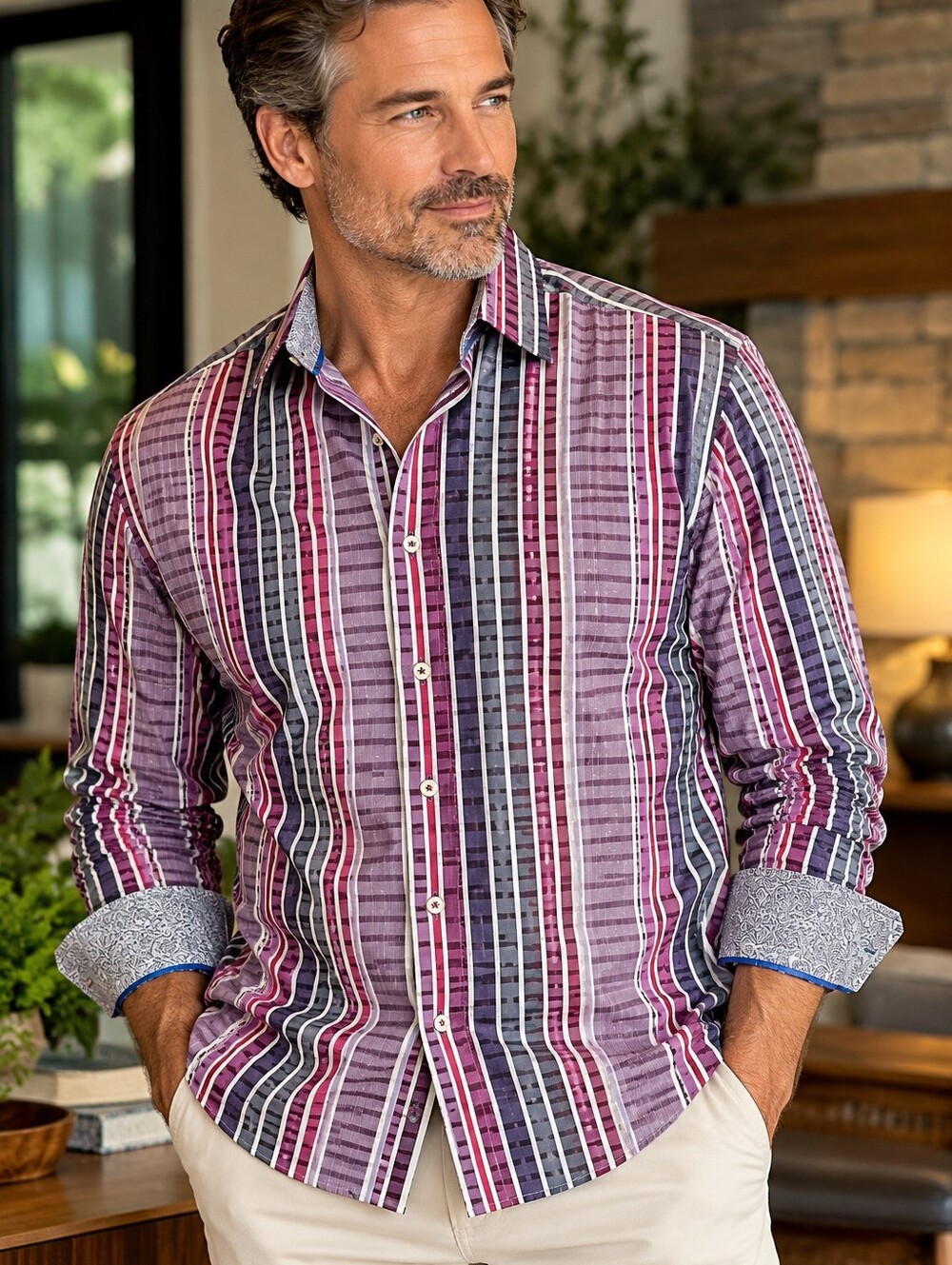 Tommy Bahama Men’s Large Pima Cotton Long Sleeve Striped Button Down Shirt L